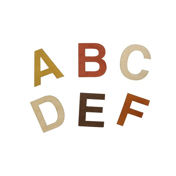 Anni Alfabet magneter i træ Brun, Orange, Rød, Gul, Birk