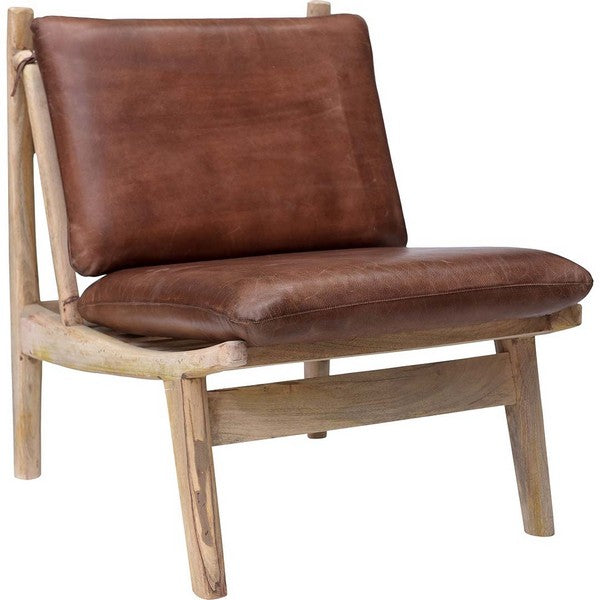 James loungestol med brune læderhynder 76x80x58 cm