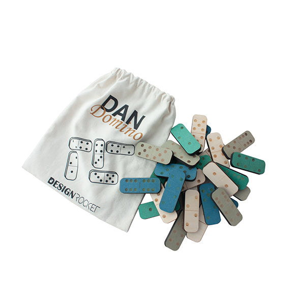 Dan Domino i træ Blå, Grøn, Khaki, Birk 8 cm