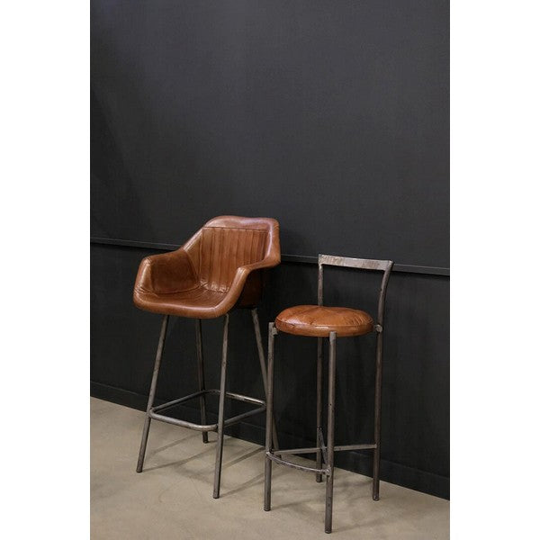 Portland barstol med rundt lædersæde - 97x38x38 cm